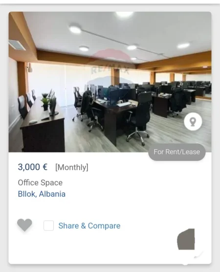 Tirane, jepet me qera ambjent biznesi Kati 2, 250 m² 3.000 € (Bllok)