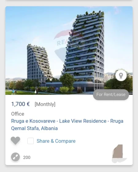 Tirane, jepet me qera ambjent biznesi , 200 m² (Rruga e Kosovareve Lake View)