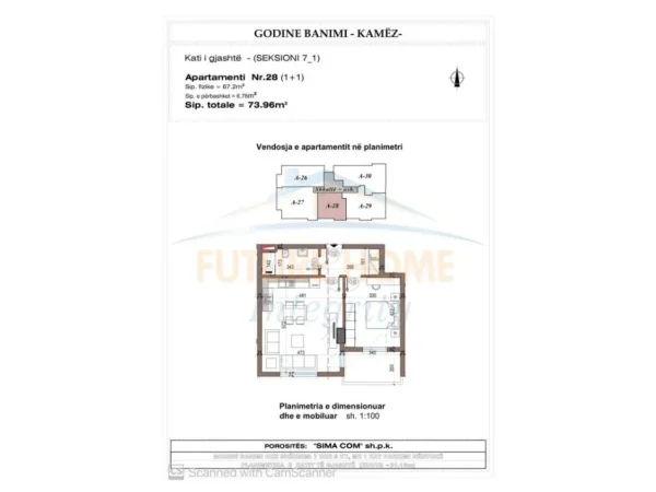 Tirane, shitet apartament 1+1+Ballkon Kati 6, 74 m² 62.866 € (Residenca Metropolitan, Kamëz.)