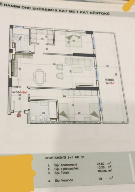 Tirane, shitet apartament 2+1+verandë, Kati 2,sipërfaqe  110 m²,çmimi 800 euro/m2 (Kamez)