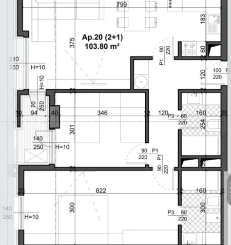 Tirane, shes apartament 2+1 Kati 4, 1 m² 