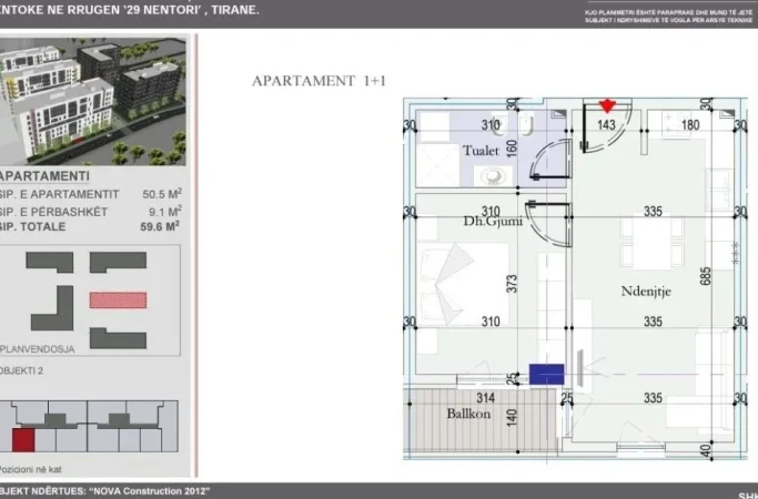 Tirane, shitet apartament 1+1 Kati 5,