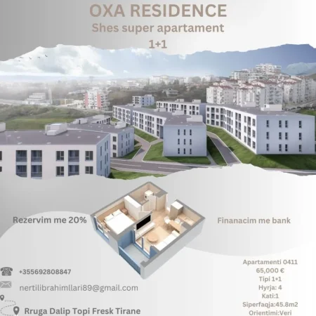 Tirane, shes apartament 1+1+Ballkon Kati 1, 46 m² 65.000 € (Rruga Dalip Topi Fresk Tirane)