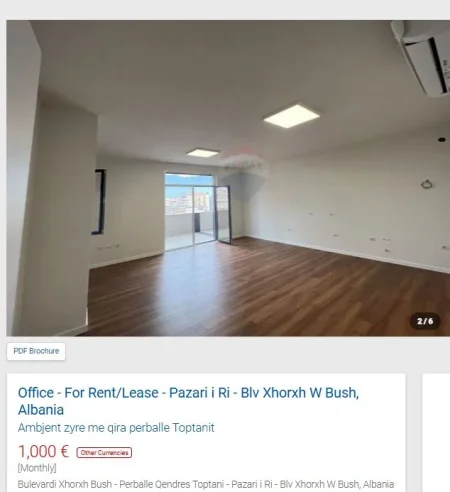 Tirane, jepet me qera zyre Kati 6, 40 m² 1.000 € (PERBALL TOPTANIT NE QENDER)