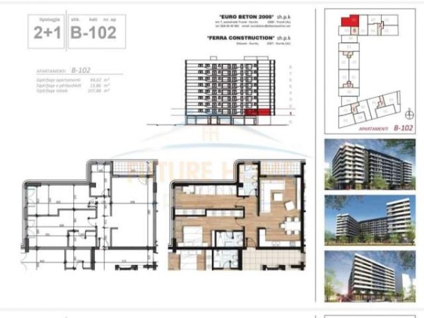 Tirane, shitet apartament 2+1+BLK Kati 2, 108 m² 155000 Euro (Don Bosko)