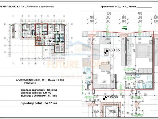 Tirane, shes apartament 1+1+BLK Kati 9, 65 m² 87.200 Euro (Rruga e Dibres) PARK26935