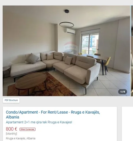 Tirane, jepet me qera apartament 2+1+Ballkon Kati 3, 110 m² 800 € (RRUGA E KAVAJES)