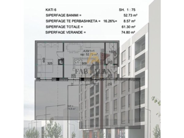 Tirane, shitet apartament 1+1+verande Kati 6, 61 m² 143.000 € (Siri Kodra)