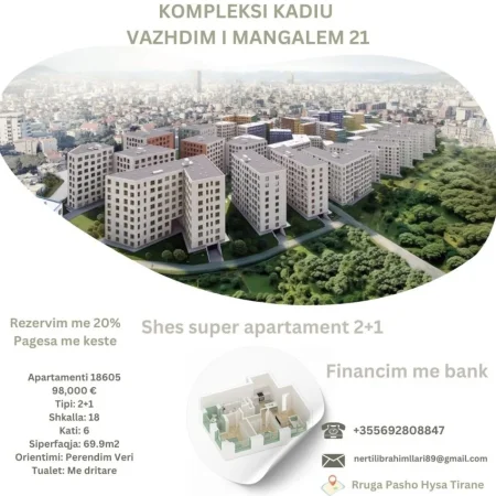 Tirane, shes apartament 2+1+Ballkon Kati 6, 70 m² 98.000 € (Rruga Pasho Hysa Tirane)