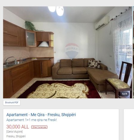 Tirane, jepet me qera apartament 1+1 Kati 4, 60 m² 300 € (FRESK)