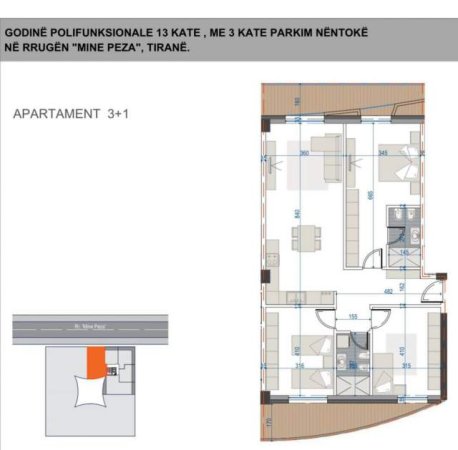 Tirane, shitet apartament 3+1 Kati 9, 152 m²  (Rezidenca Mine Peza)