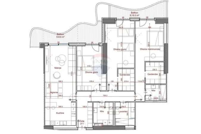 Tirane, jepet me qera ambjent biznesi Kati 8, 264 m² 48.000 € (APARTAMENT 3+1+2+PARKIM PER QIRA TE LION PARK!)