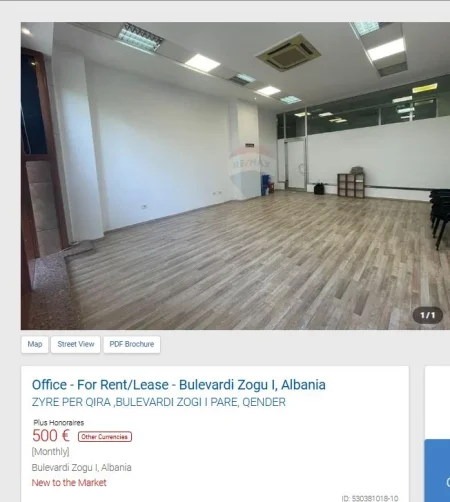 Tirane, jepet me qera zyre Kati 1, 46 m² 500 € (BULEVARDI ZOGU I PARE)