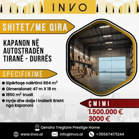 Tirane, jepet me qera magazine , 864 m² 3.000 € (AUTOSTRADA TIRANE - DURRES, VORE)