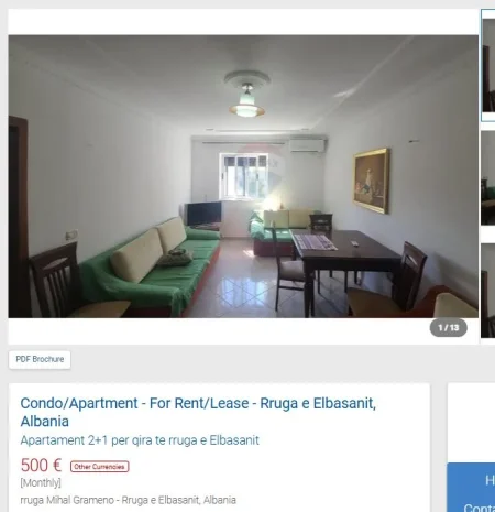 Tirane, jepet me qera apartament 2+1 Kati 4, 85 m² 500 € (PRANE RRUGES SE ELBASANIT)