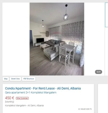 Durres, jepet me qera apartament 2+1 Kati 5, 80 m² 450 € (ALI DEMI MANGALEM)