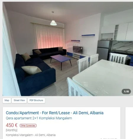 Tirane, jepet me qera apartament 2+1 Kati 4, 80 m² 450 € (MANGALEM ALI DEMI)