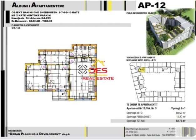 Tirane, shitet 92 m² 74.160 Euro