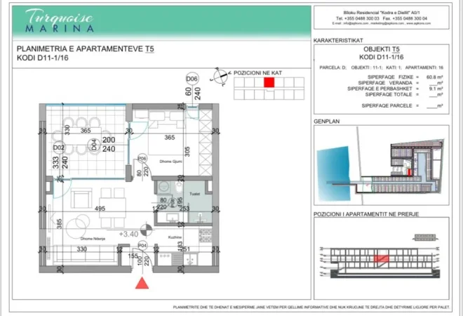 Durres, Gjiri i Lalezit, "Turqoise Marina", shes apartament 1+1, Kati 1, 69.9 m², 153,780 Euro