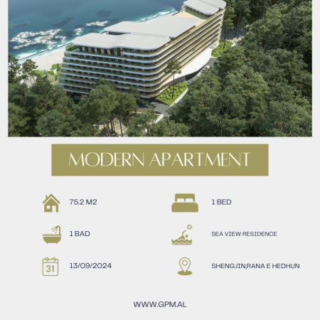 Lezhe Shengjin, shitet apartament 1+1 Kati 3, 75 m² 105.000 € (Shengjin,Rana e Hedhun)