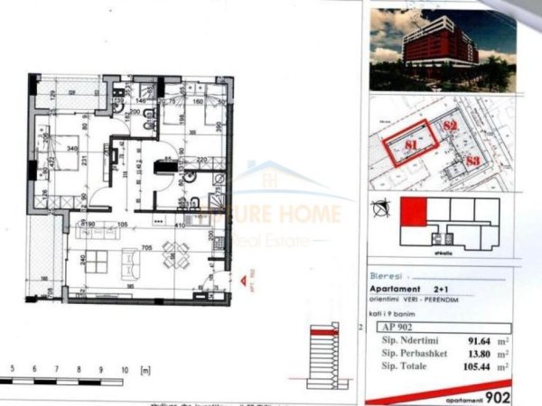 Tirane, shitet apartament 2+1+2 Kati 9, 105 m² 149.000 € (Kompleksi Mirabella)