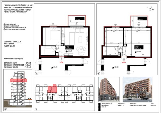 Tirane, jepet me qera apartament 1+1 Kati 6, 72 m² 880 € (Komplesi Delijorgji, ndertim 2024)