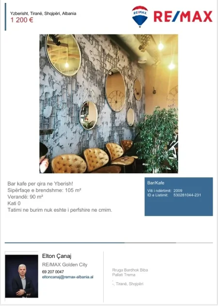 Tirane, jepet me qera lokal Kati 0, 195 m² 1.200 € (Yzberish)