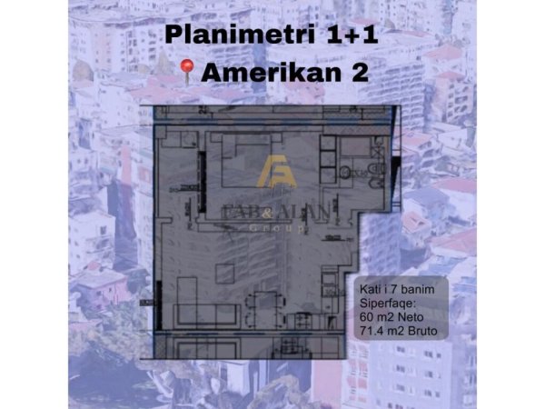 Tirane, shitet apartament 1+1 Kati 7, 71 m² 96.400 € (Spitali Amerikan 2)