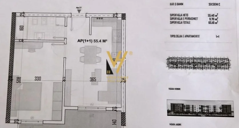 Tirane, shitet apartament 1+1+Ballkon Kati 3, 65 m² 50.000 € (KAMEZ)