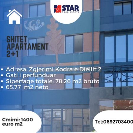 Tirane, shitet apartament 2+1 Kati 2, 78 m² 1.400 Euro (Kodra e Diellit 2)