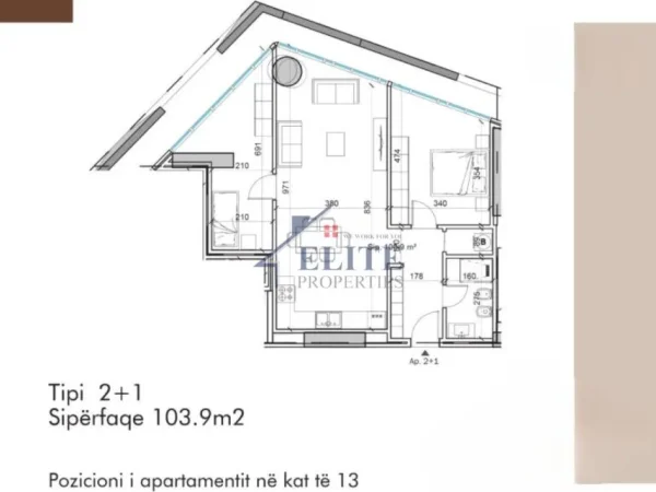 Tirane, shitet apartament 2+1+Ballkon Kati 13, 104 m² 187.020 € (Tirana Tower)