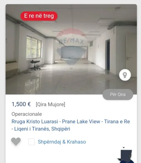 Tirane, jepet me qera ambjent biznesi Kati 0, 180 m² 1.500 € (Te Liqeni i Tiranes)