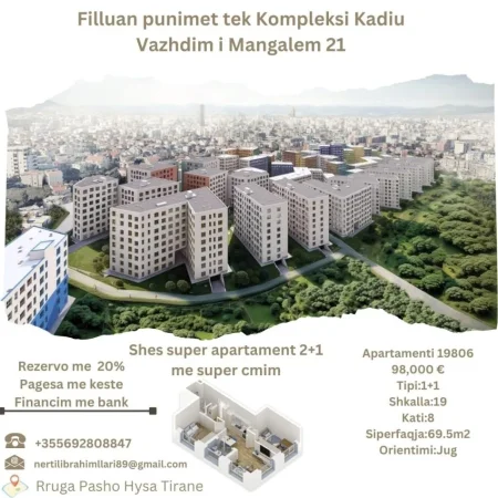 Tirane, shes apartament 2+1+Ballkon Kati 8, 70 m² 98.000 € (Rruga Pasho Hysa Ali Dem Tirane)