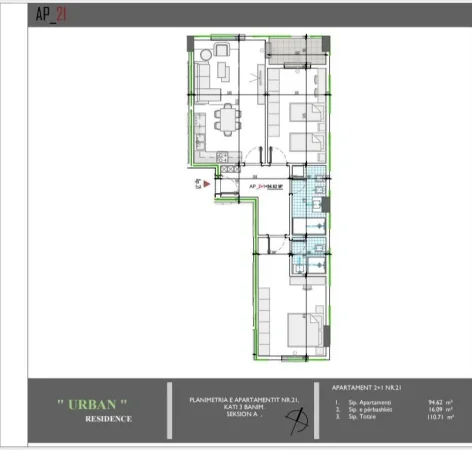 shes 2+1+Ballkon Kati 3, 110 m² 105.175 € (Unaza e Madhe Paskuqan)