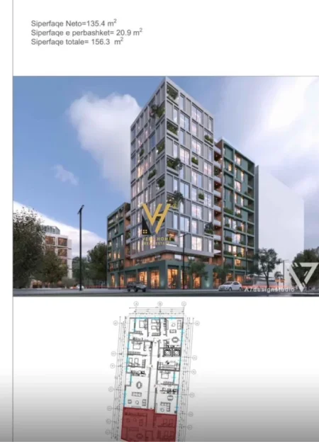 Tirane, shitet apartament 3+1+Ballkon Kati 9, 156 m² 330.000 € (BULEVARDI I RI)