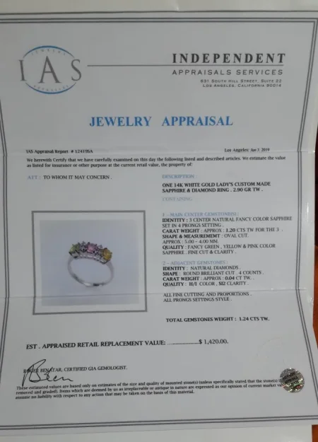 Tirane, shes  Unazë 14 karat flori i bardhë me DIAMANT dhe SAFIR(14k white gold Diamond &Sapphire Ring) 1.420 €