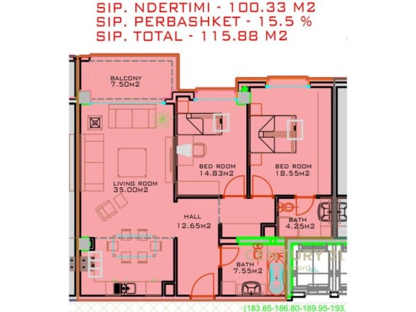 Tirane, shes apartament 3+1+2+ POST PARKIMI , 116 m² 290.000 € (Liqeni i Thatë)