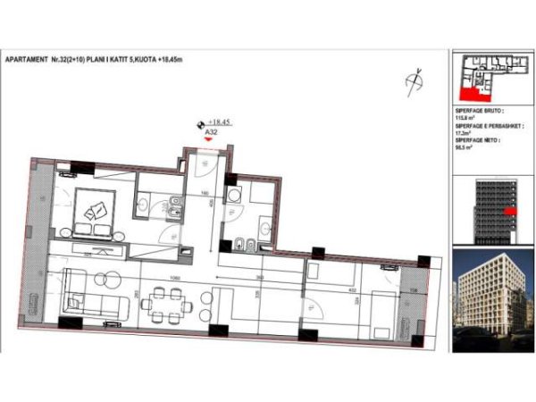 Tirane, shitet apartament 2+1+BLK Kati 5, 116 m² 150.500 Euro (Riza Cerova)