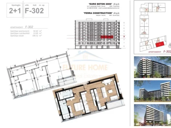 Tirane, shitet apartament 2+1+Ballkon Kati 3, 107 m² 160000 € (Don Bosko)