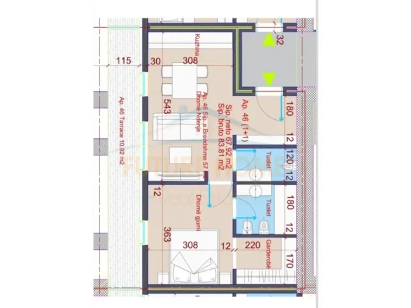 Tirane, shitet apartament 1+1+Ballkon Kati 8, 82 m² 155.800 € (Zogu i Zi)