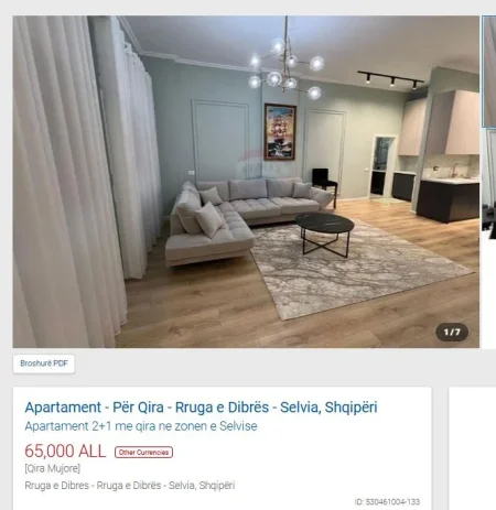 Tirane, jepet me qera apartament 2+1 Kati 1, 60 m² 650 € (TE SELVIA)
