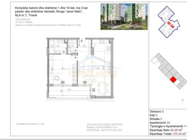Tirane, shitet apartament 1+1 Kati 5, 105 m² 152.685 € (Riverside Residence)
