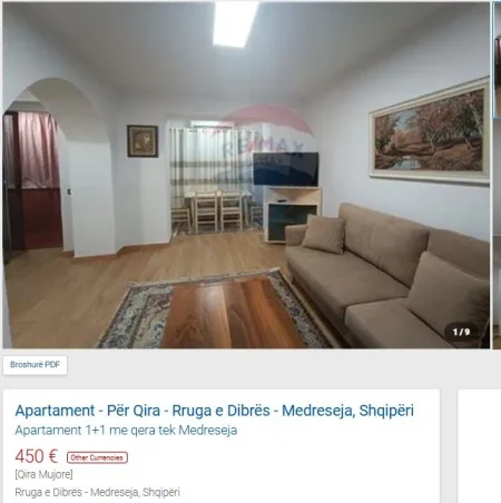 Tirane, jepet me qera apartament 1+1 Kati 1, 50 m² 450 € (MEDRESE)