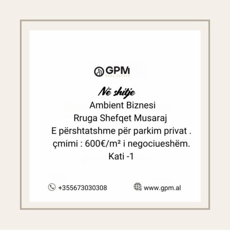 Tirane, shitet ambjent biznesi Kati -1, 262 m² (Rruga Shefqet Musaraj)