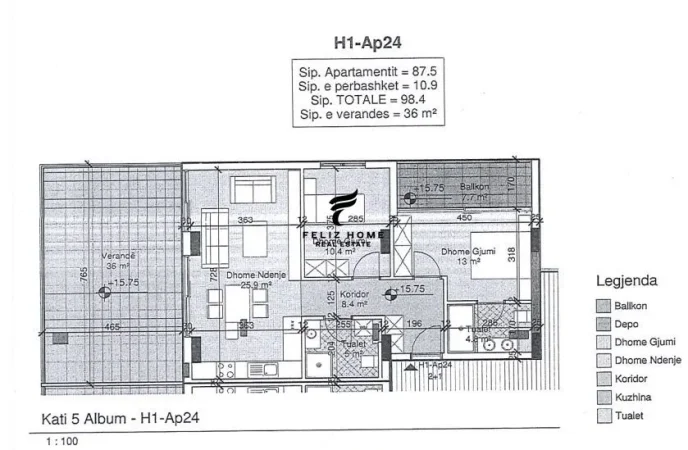 Durres, shitet apartament 2+1+Ballkon Kati 6, 98 m² 227.000 € (DURRES)