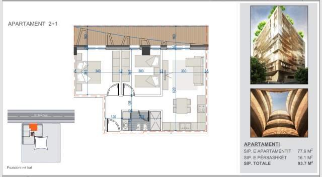 Tirane, shes apartament 2+1+BLK Kati 8, 116 m² 1.600 Euro/m2