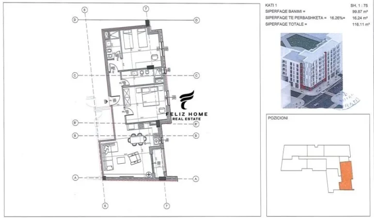 Tirane, shitet apartament 2+1+Ballkon Kati 1, 116 m² 163.000 € (RRUGA SIRI KODRA)