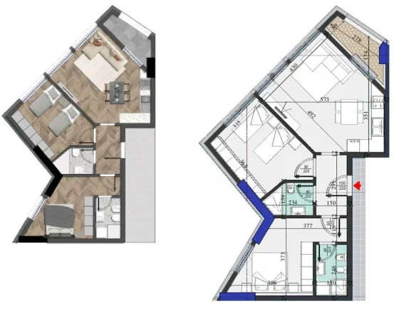 Tirane, shes apartament 2+1 Kati 7, 94 m² 156.000 € (laprake)
