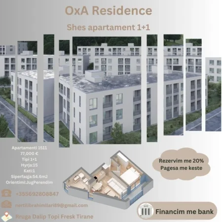 Tirane, shes apartament 1+1+Ballkon Kati 0, 55 m² 77.000 € (Rruga Dalip Topi Fresk Tirane)