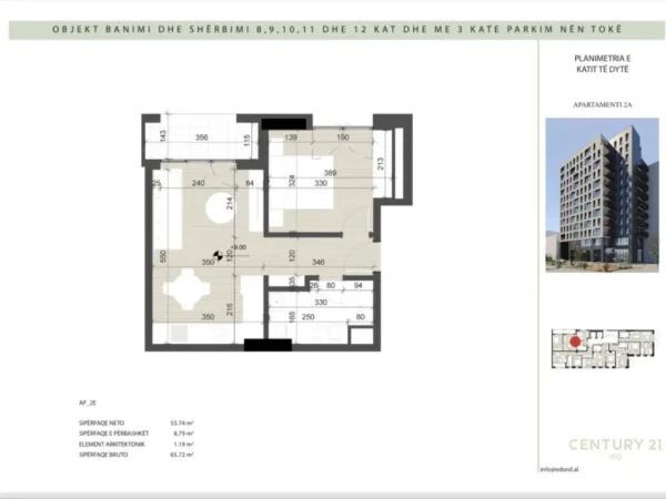 Tirane, shes apartament 1+1+Aneks+Ballkon Kati 2, 66 m² 170.872 € (Him kolli)